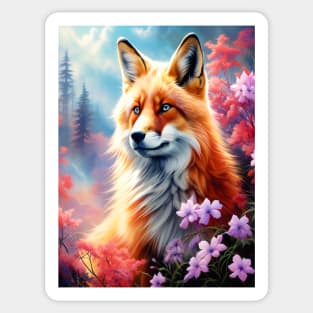 Red Fox with Flowers and Forests Sticker